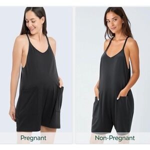 NEW Maternity & Beyond Medium Black Romper Jumpsuit Pockets Nursing